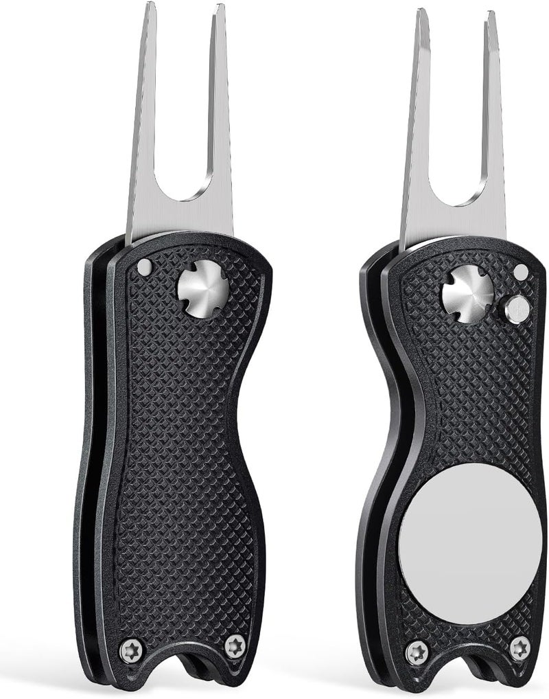 GreenHaven 2-6 Pack Golf Divot Repair Tool for Golfers Foldable Metal Green Tool with Magnetic Putt Alignment Ball Marker Pop-up Fork Tine with Sturdy Aluminum Alloy Handle - Image 1